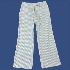 Rafaella Womens White/Black Pinstripe Wide Leg Mid Rise Trousers Pants Size-8